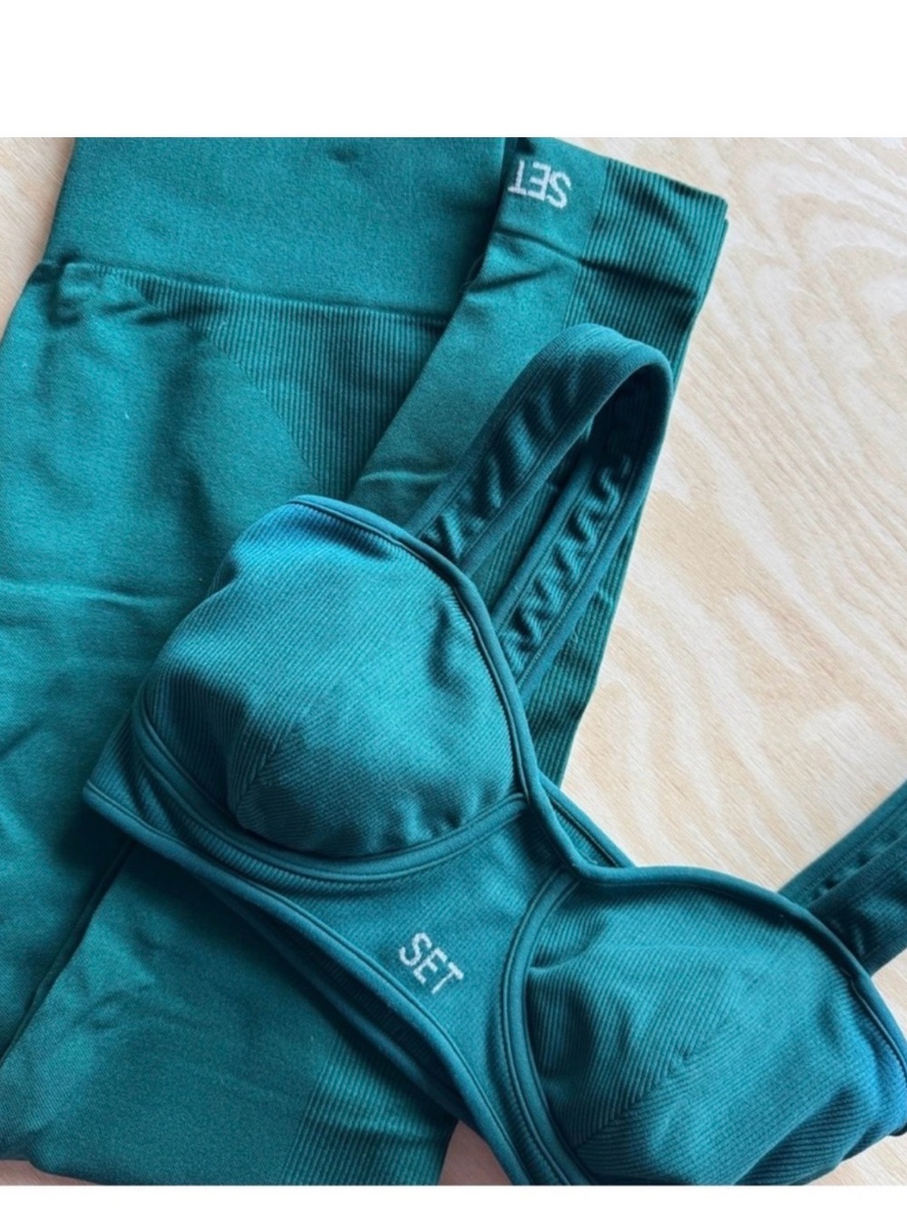 *Rare* Set Active Set Women's Teal Seamless Bra Top - Teal With Bottoms